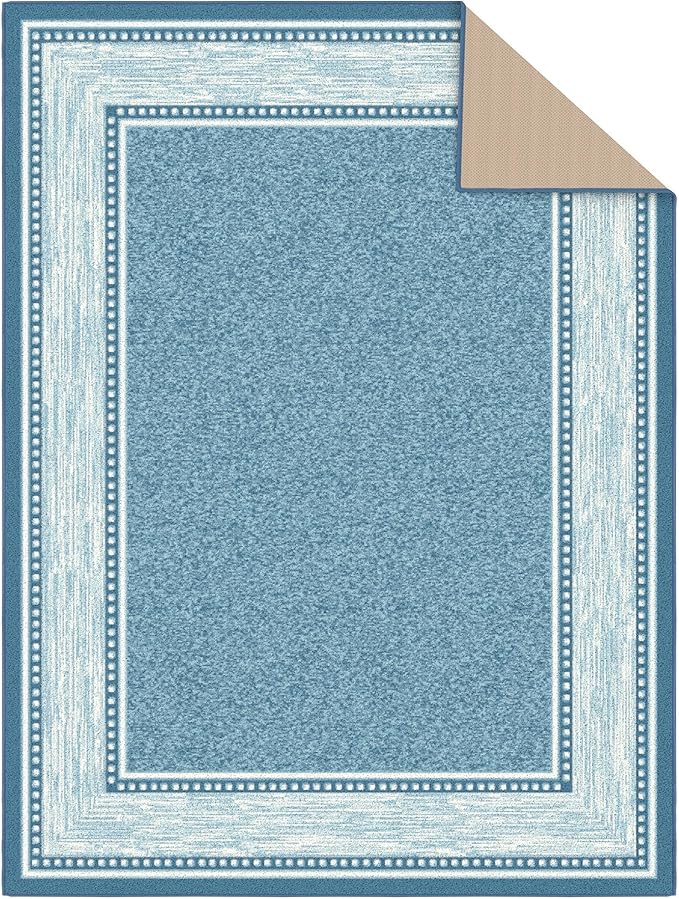 Ottomanson 5' x 6'6" Rugs for Living Room Border Area Rug for Bedroom - Non Slip Durable Large Floor Carpet for High Traffic Areas - Indoor Rug for Dining Room Kitchen Kids Playroom, Turquoise