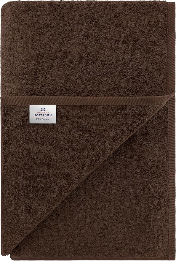 American Soft Linen Oversized Bath Sheet 40x80 Extra Large for Bathroom, 600 GSM 100% Cotton Turkish Jumbo Bathsheet Towels for Adults, Brown Bath Sheet