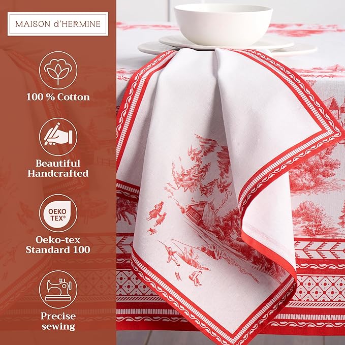 Maison d' Hermine Cloth Napkins Set of 4 100% Cotton Everyday Reusable Square Napkins Cloth Washable, Dinner, Party, Wedding, Restaurant (Winter Jouy, 20" x 20")