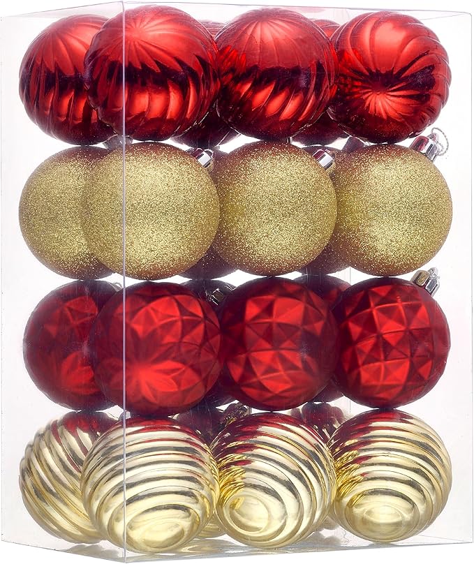 Valery Madelyn Christmas Ornaments Tree Decorations Set for Fall Halloween, 24ct Red Gold Shatterproof Ball Ornaments, 2.36" Hanging Ornament Bulk for Xmas Holiday Party Decor