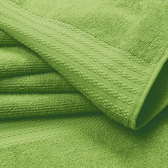 GLAMBURG Ultra Soft 24-Piece Towel Set - 100% Pure Ringspun Cotton, Contains 8 Oversized Bath Towels 27x54, 8 Hand Towels 16x28, 8 Wash Cloths 13x13 - Ideal for Everyday use, Hotel & Spa - Kiwi Green