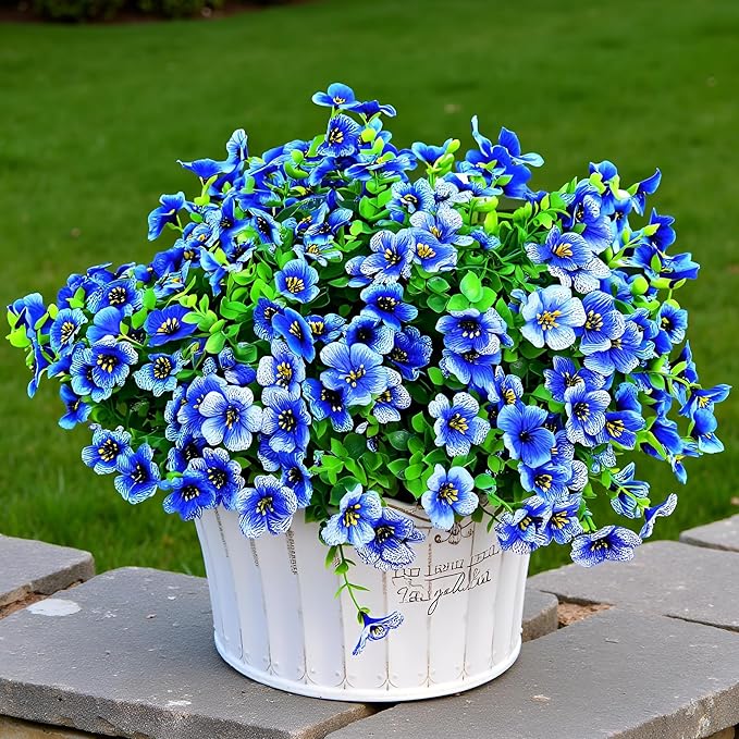 LADADA Outdoor Plant Flowers,8 Bundles of Fake Silk Blue Daisies, UV Resistant, Outdoor Porch, Home Courtyard, Garden Decoration(Blue)