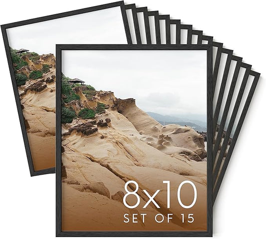 HAUS AND HUES 8x10 Black Oak Wood Picture Frames Set of 15 - Premium Bulk Picture Frames 8x10 Bundle - Elegant Gallery Wall Frame Set for Posters, Art Display - Ideal for Wall Decor in Home & Office