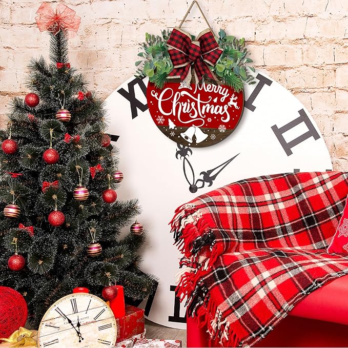 Boao Welcome Door Decoration christmas front door sign red merry christmas Snowflake Wooden Door Hanger with bow Wreaths for Christmas Outdoor Farmhouse Porch Front Door Decor