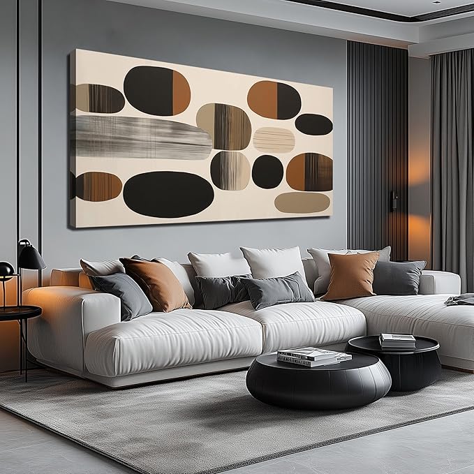 Prepeyssee Large Brown Abstract Wall Art for Living Room Geometry Black Boho Artwork for Bedroom Office Kitchen Modern Canvas Prints 29"x58"
