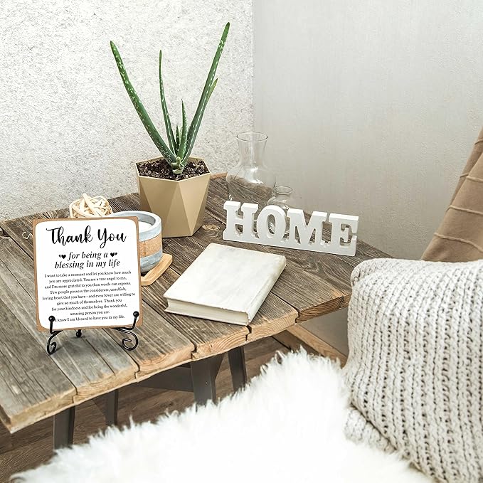 Thank You Gifts for Women Men Friends Mom, Thank You for Being A Blessing in My Life Wooden Plaque with Stand, Thanksgiving Day Gifts for Family Member Desk Decor - B75