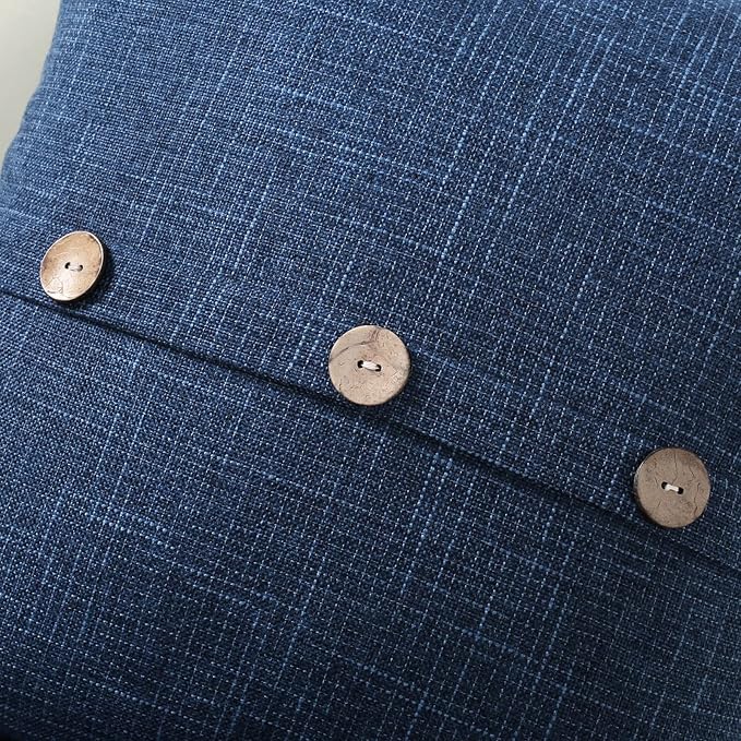 HAUSSY Navy Blue Linen Decorative Throw Pillow Covers 24x24 Inch Set of 2, Square Euro Cushion Case with 3 Vintage Buttons,Modern Farmhouse Home Decor for Couch,Bed