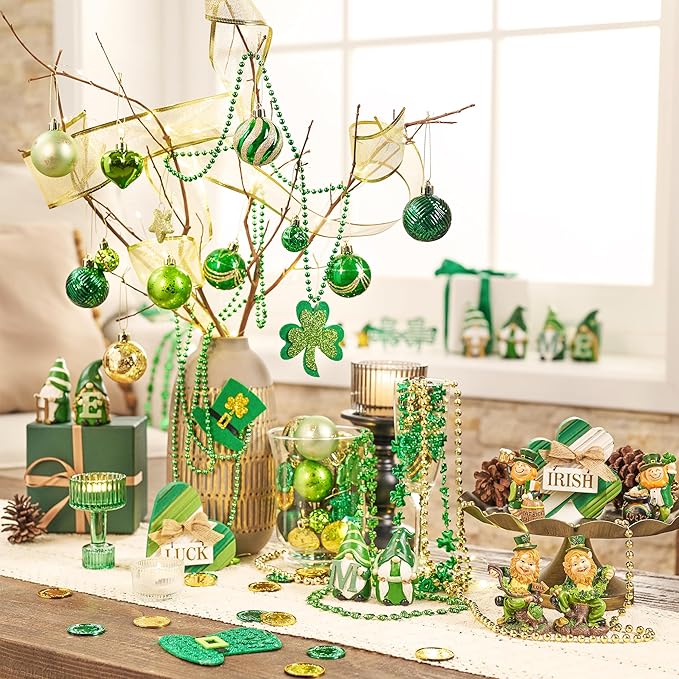 Valery Madelyn 28ct St. Patrick's Tree Decorations Ornaments Set, Green and Gold Shatterproof St. Patrick's Ball Ornaments Hanging Decor for Valentines Day, Mardi Gras, St Patricks Day