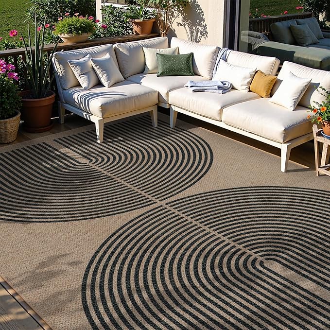 Lahome Modern Rainbow Easy Jute Carpet, 8x10 Living Room Rugs Indoor Outdoor Patio Dining Room Rug, Contemporary Farmhouse Non Slip Non Shedding Carpet for Deck Backyard