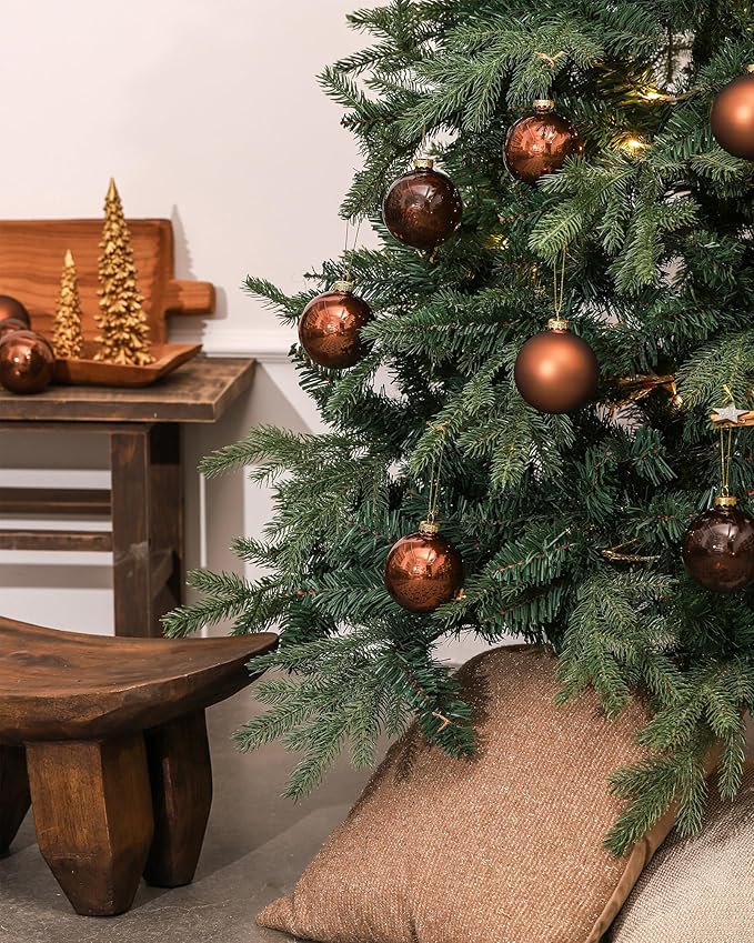 DN DECONATION Brown Glass Christmas Ball Ornaments, Set of 9, 3' Hanging Christmas Baubles for Xmas Tree Decoration, Wedding Party Gift