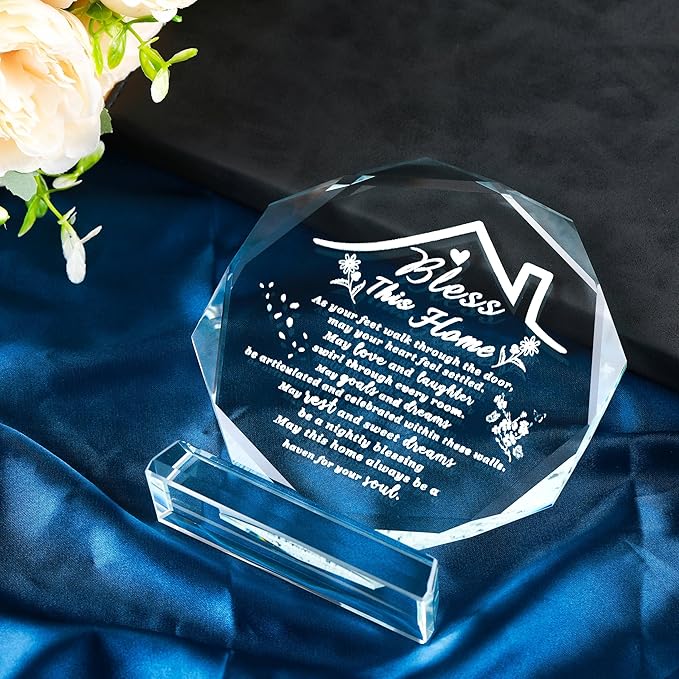 House Warming Gifts New Home Crystal Decor Plaque Housewarming Gift Keepsakes for New Homes for Couple Women Men Friends Bless this Houses Warming Gifts New Apartment