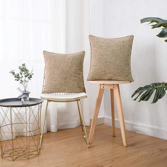 HPUK Pack of 2 Tan Throw Pillow Covers, 18x18 inch Accent Throw Pillows for Living Room, Bedroom, Dorm, Decorative Tan Pillow Covers for Couch, Sofa, Light Brown