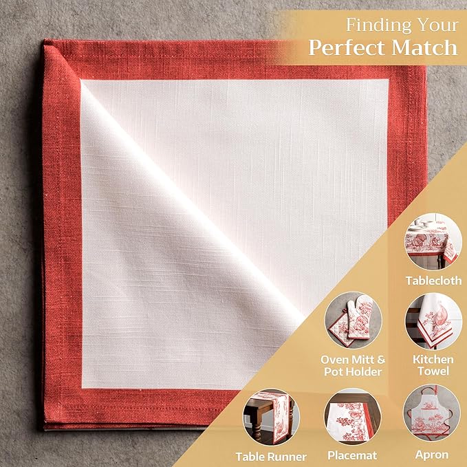 Maison d' Hermine Cloth Napkins Set of 4 100% Cotton Everyday Reusable Square Napkins Cloth Washable, Dinner, Party, Wedding, Restaurant (Holy Jouy - Red, 20" x 20")