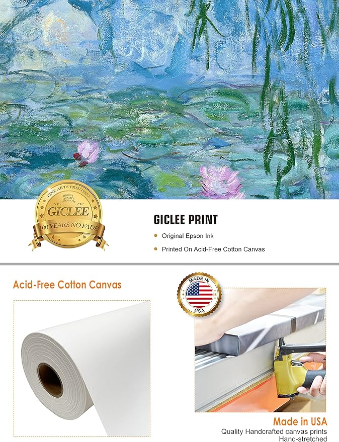 DECORARTS - Water Lilies 1916-1919, Claude Monet Art Reproduction. Giclee Canvas Prints Wall Art for Home Decor 24x20