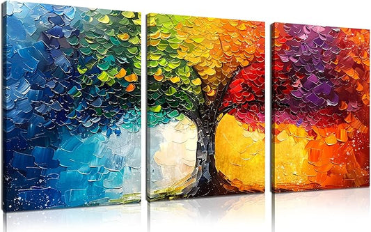 Tree Pictures Wall Art for Living Room - Modern Wall Decor for Office Women - Colorful Wall Decor for Bedroom Size 12" x 16" x 3 Pieces