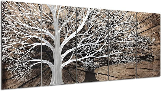 Yihui Arts Tree of Life Metal Wall Art Set - Handcrafted 3D Aluminum Sculpture, Silver Couples Artwork for Home Decor - Perfect Living Room, Bedroom, or Office Accent