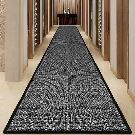 GOYLSER 20 ft Jute Bathroom Rug Runner, Rubber Backed Extra Long Carpet Runners for Hallway, Black Indoor Entryway Runner Rug