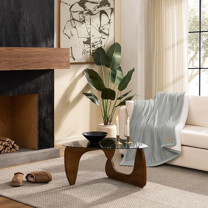 UGG Bliss Throw Blanket Plush Soft Fleece Fluffy Blankets for Bed or Couch Oversized Warm Reversible Machine Washable Medium Weight Home Decor Giftable Throw, 50-inch x 70-inch, Seal Grey