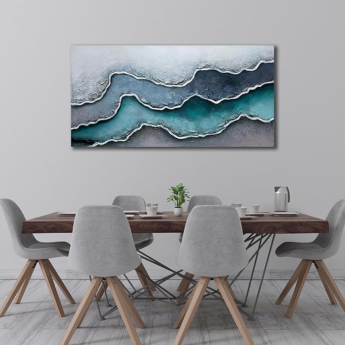 Blue and White Beach Hand Painted Wall Art for Bedroom Modern Art Wall Decor for Office Big Canvas Wall Decor for Bedroom Size 29 x 58 Inch