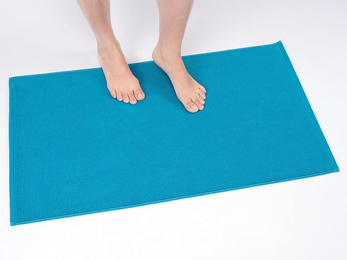 Cotton Paradise 100% Cotton Non Slip Bath Mats for Bathroom, 20x34 inch Soft Absorbent Quick Dry Machine Washable Floor Bath Mat, Aqua Blue Bath Rug