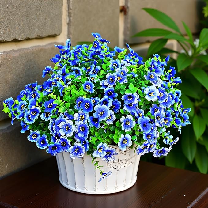 LADADA Outdoor Plant Flowers,8 Bundles of Fake Silk Blue Daisies, UV Resistant, Outdoor Porch, Home Courtyard, Garden Decoration(Blue)