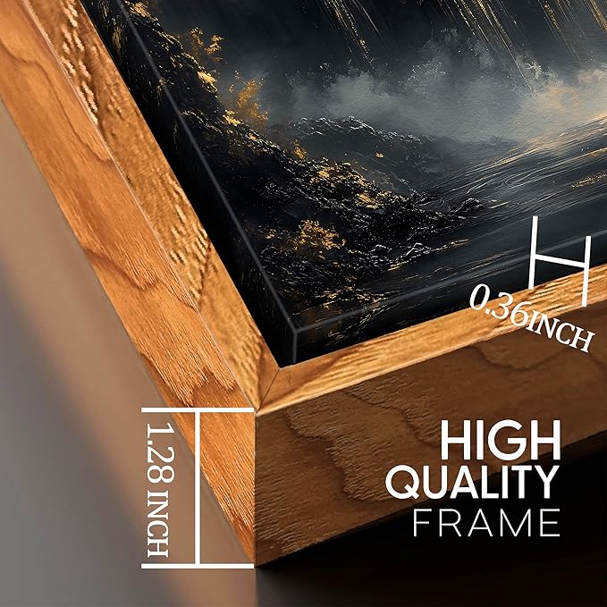 Black Mountain Canvas Wall Art for Bedroom - Gold Waterfall Art Wall Decor for Living Room - Wooden Framed Wall Art for Office Size 29" x 59"