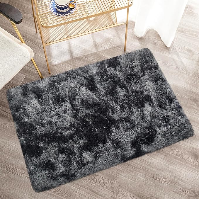 Small Tie-Dyed Area Rug for Bedroom 2x3 Mini Black Grey Fluffy Rug Mat Bedside Throw Rug for Kids Room Boys Teens Nursery Baby Dorm Living Room Home Decor Aesthetic Carpets