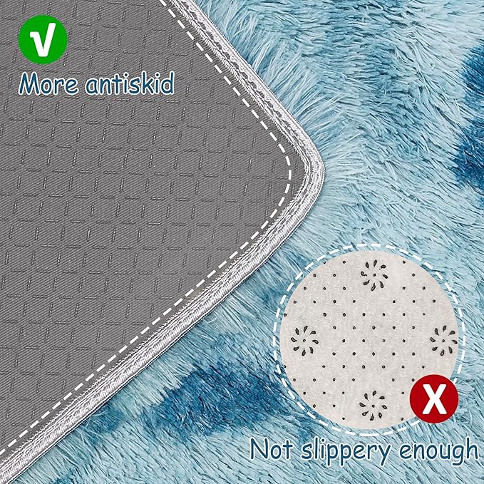 Super Soft Fluffy Living Room Area Rug 2x6 ft Tie-Dyed Light Blue Shaggy Furry Carpet Washable Non-Slip Floor Rugs Bedroom Bedside Nursery Rug Fuzzy Girls Boy Dorm Home Decor Aesthetic