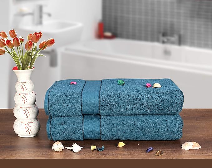 GLAMBURG 700 GSM Premium Cotton 2-Pack Oversized Extra Large Bath Sheet Set - 100% Combed Cotton - 2 Bath Sheets 35x70 - Luxury Hotel & Spa Quality - Durable Ultra Soft Highly Absorbent - Teal