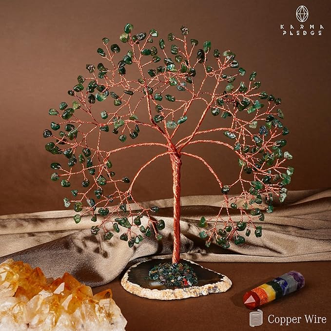 Crystal Tree Home and Office Decoration, Green Aventurine Healing Stones Handmade Crystal Decor Tree of Life for Positive Energy, Good Luck, Money and Spiritual Gifts for Women