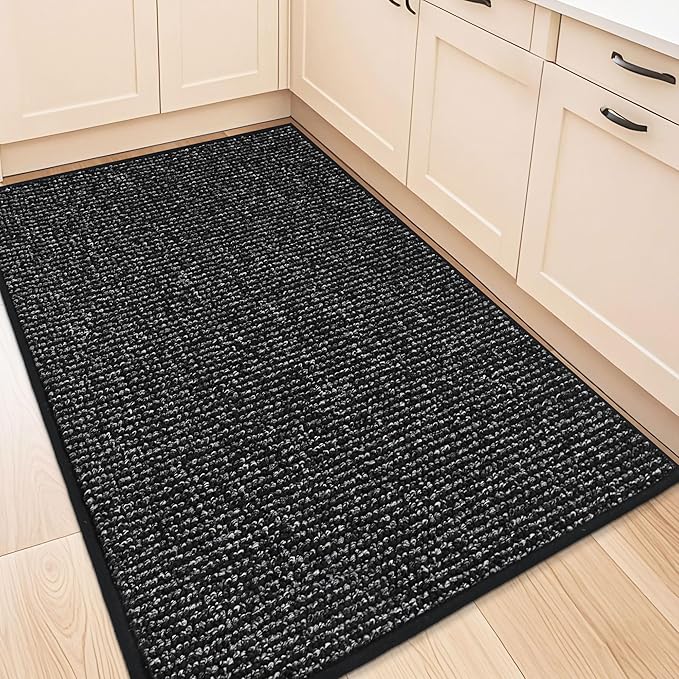 BEQHAUSE Kitchen Rugs 32"x48", Non-Slip Kitchen Mats for Floor, Super Absorbent and Stain Resistant Kitchen Rugs, Machine Washable Rugs for Kitchen, Hallway, Laundry & Sink, Black