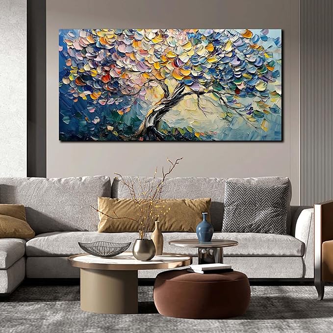 AOZEMI Large Tree Wall Art Colorful Home Decor Modern Canvas Picture Art for Living Room Bedroom Office Abstract Artwork Prints 24"x 48"
