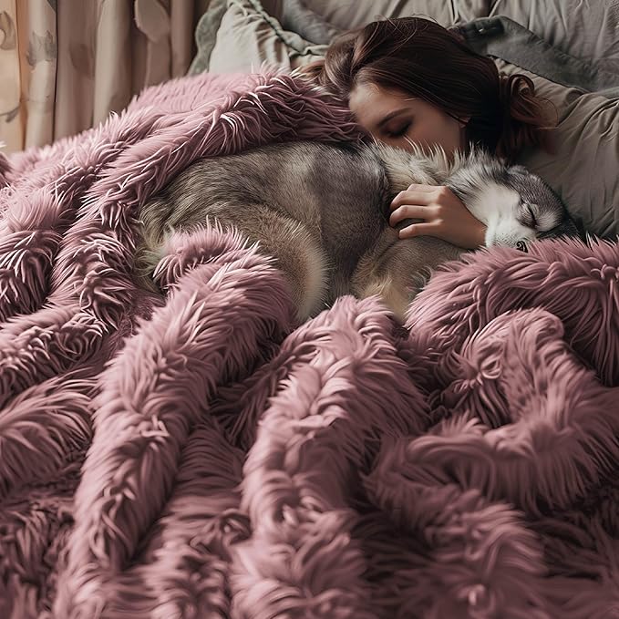 Bedsure GentleSoft Fluffy Dusty Pink King Size Blanket for Bed, Thick Soft Sherpa Faux Fur Fleece Bedding Fuzzy Plush Winter Warm Heavy Big Large King Blanket, Cozy Pink Gifts for Men Women, 108x90