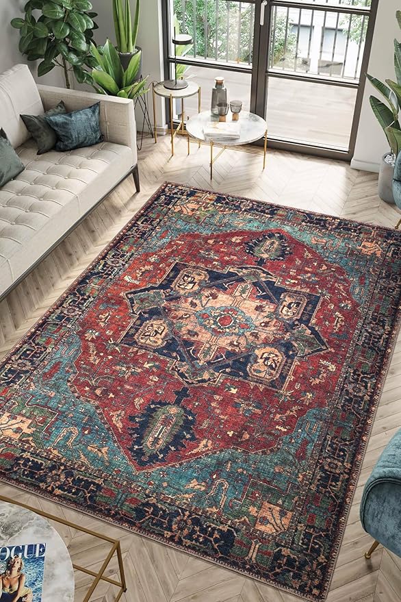 Keen Home Design 10x14 Rug - Machine Washable Area Rug with Non-Slip Backing, Ideal for Living Room, Dining Room, Bedroom - Vintage, Easy Clean, Durable, Low Pile Rug - (9'7" x 14')