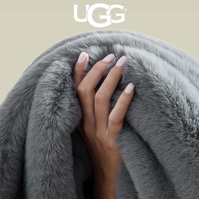 UGG Plush Faux Fur Throw Blanket Reversible Medium Weight Luxury Soft Throw Blankets for Bed or Chair, Hypoallergenic, Machine Washable, Home Decor, 50-inch x 70-inch, Chambray Blue Grey (Euphoria)