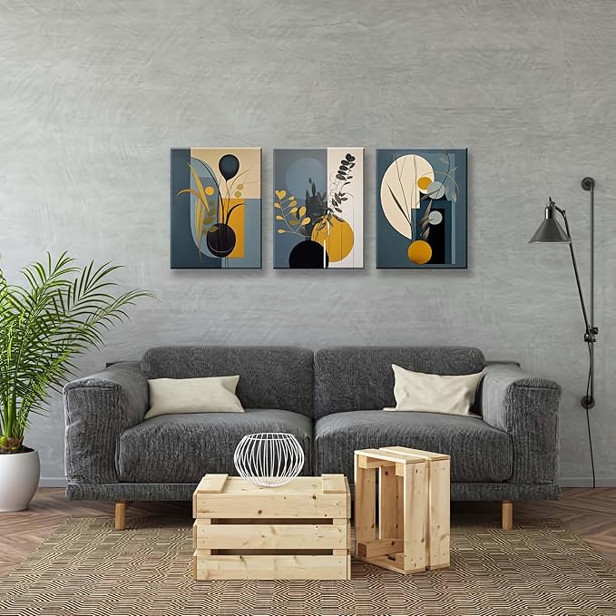 NAN Wind Abstract Boho Wall Art Minimalist Geometric Wall Decor Leaves Wall Art Boho Leaf Eucalyptus Mid Century Modern Prints Bohemian Posters for Living Room Bedroom Kitchen Office Home Decor