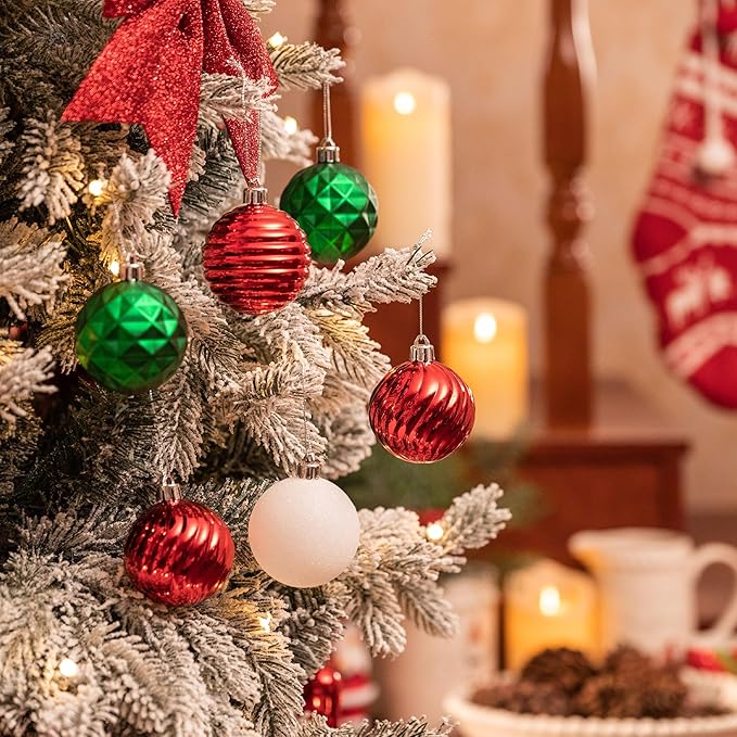 Valery Madelyn Christmas Ornaments Tree Decorations Set for Fall Halloween, 24ct Red Green White Shatterproof Ball Ornaments, 2.36" Hanging Ornament Bulk for Xmas Holiday Party Decor