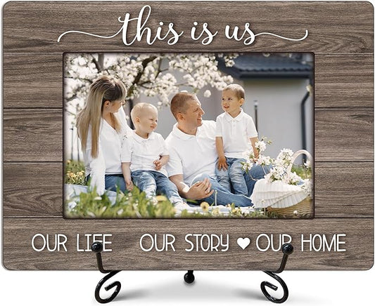 This Is Our Home Photo Frame, House Warming New Home Gifts for Couples Women Men Her Him, Home Office Farmhouse Desk Decor (for 4x6 Photo)-A42