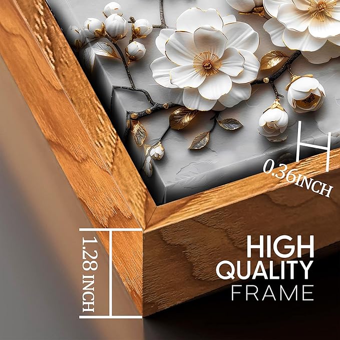 Ouzzlie Floral Wall Decorations White Pictures Modern Framed Poster Wall Art Gold Wall Decor Big Artwork 29"x 59"