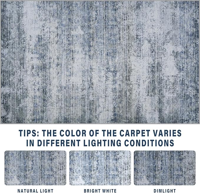 8x10 Area Rugs for Living Room: Large Machine Washable Area Rug with Non Slip Backing Non Shedding Abstract Stain Resistant Carpet for Bedroom Dining Room Nursery Home Office - Blue/Gray
