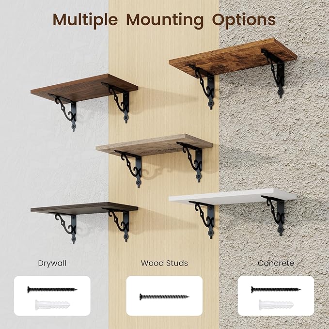 RICHFOCUS Floating Shelves for Wall Decor, 8 Inch Deep Shelves Set of 2, 16W x 8D Floating Shelves Wall Mounted with Metal Brackets, Rustic Wood Shelves for Living Room Bedroom Kitchen, Walnut