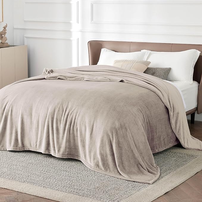 Bedsure GentleSoft Fleece Bed Blankets Queen Size Oxford Tan - Soft Lightweight Plush Fuzzy Cozy Luxury Blanket Microfiber, 90x90 inches