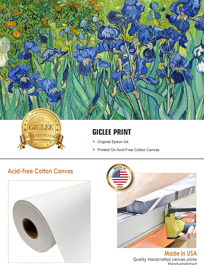 DECORARTS - Irises in the Garden, Vincent Van Gogh Art Reproduction. Giclee Canvas Prints Wall Art for Home Decor 30x24