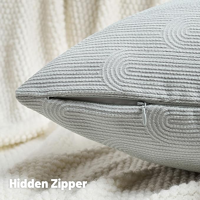 FUTEI Light Grey Chenille Decorative Throw Pillow Covers 20x20 Inch Set of 2,Soft Cozy Striped Geometric Patterns Cushion Case,Modern Home Decor for Couch Bed Living Room