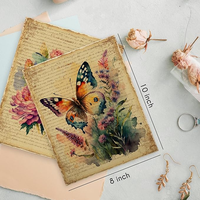 HRQKO Vintage Butterfly Dragonfly Floral Wall Art Poster Prints Set of 4, Dragonfly Wall Decor, Retro Wildflower Artwork Printing Posters Wall Decor, Butterfly Prints for Living Room 8”x10” Unframed