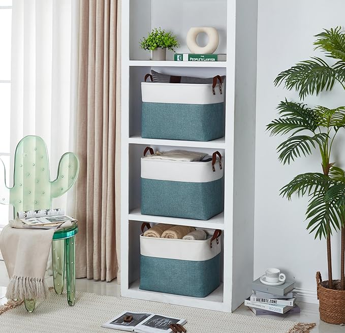 DECOMOMO Fabric Storage Basket Large Closet Storage Bins for Toys Nursery & Laundry Storage (Green & White, XXL - 3 Pack)