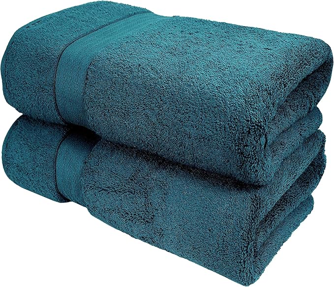 GLAMBURG 700 GSM Premium Cotton 2-Pack Oversized Extra Large Bath Sheet Set - 100% Combed Cotton - 2 Bath Sheets 35x70 - Luxury Hotel & Spa Quality - Durable Ultra Soft Highly Absorbent - Teal