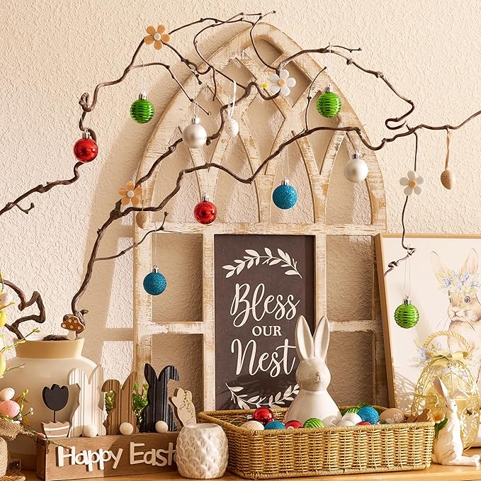 Valery Madelyn 1.57 Inches Small Christmas Tree Decorations Ornament Set for 4th of July Fall Halloween, 24ct Red Green and Blue Shatterproof Hanging Ball Ornaments Holiday Party Decor