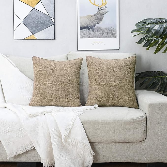 HPUK Pack of 2 Tan Throw Pillow Covers, 18x18 inch Accent Throw Pillows for Living Room, Bedroom, Dorm, Decorative Tan Pillow Covers for Couch, Sofa, Light Brown