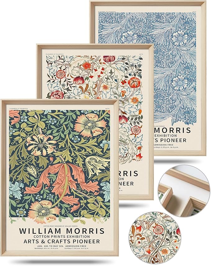UPWOIGH Framed Wall Art, William Morris Wood Canvas Wall Art,16x12in Cotton Pattern Vintage Poster Wall Decor Aesthetic for Living Room Bedroom, Morris Art-framed-41, 16x12in